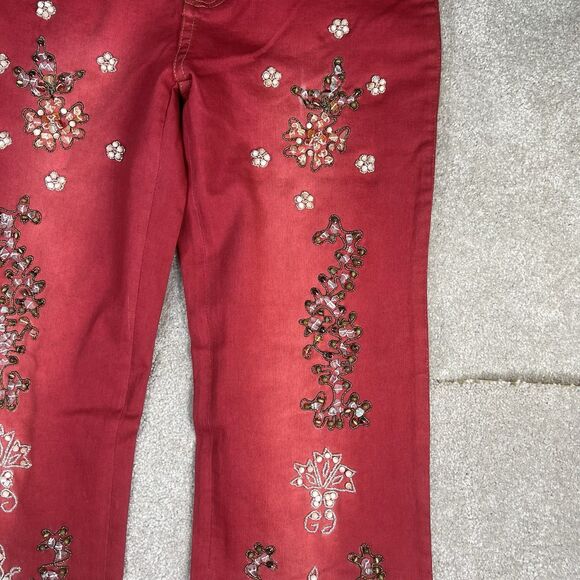 Jacaranda woman’s size 9 jeans Nwt beaded floral details studded bootcut Red - Picture 3 of 10